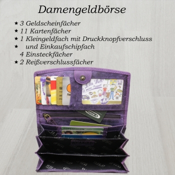 Preview: flevado Wasserbüffel Damen Geldbörse Brieftasche RFID Schutz Doppelnaht Lila